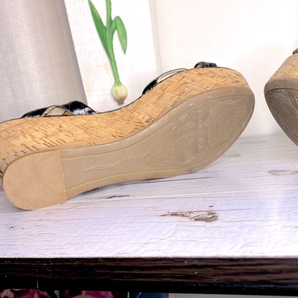 🌷 Franco Sarto🌷Black Snakeskin Corkscrew Platform Wedge Sandals NWOT 8.5M - Picture 8 of 10
